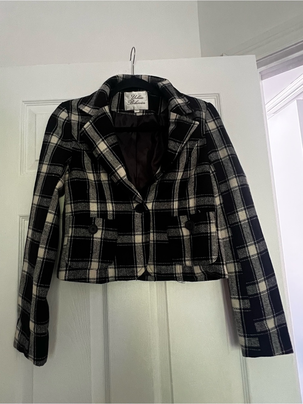 Urban Behavior Black and White Plaid Cropped Blazer